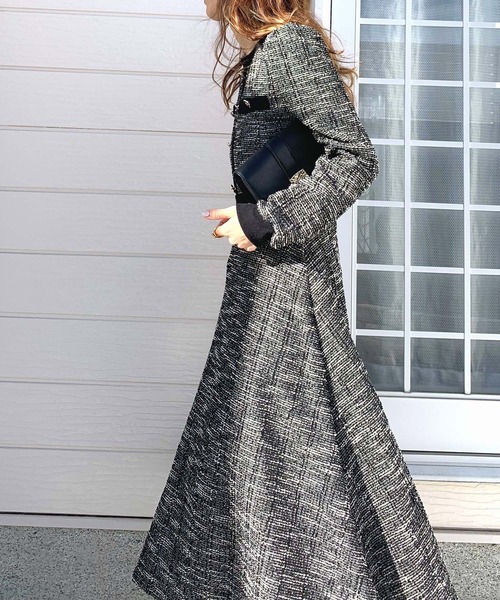 Q（キュー）の「ツイードフレアワンピース（ワンピース・レディース・ブラック/アイボリー・MEDIUM）」の13枚目の写真