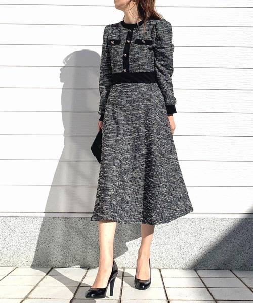 Q（キュー）の「ツイードフレアワンピース（ワンピース・レディース・ブラック/アイボリー・MEDIUM）」の7枚目の写真