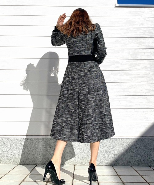 Q（キュー）の「ツイードフレアワンピース（ワンピース・レディース・ブラック/アイボリー・MEDIUM）」の5枚目の写真