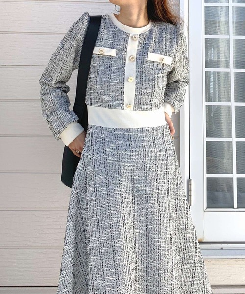 Q（キュー）の「ツイードフレアワンピース（ワンピース・レディース・ブラック/アイボリー・MEDIUM）」の11枚目の写真