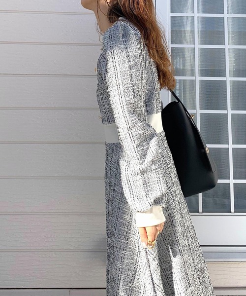 Q（キュー）の「ツイードフレアワンピース（ワンピース・レディース・ブラック/アイボリー・MEDIUM）」の9枚目の写真