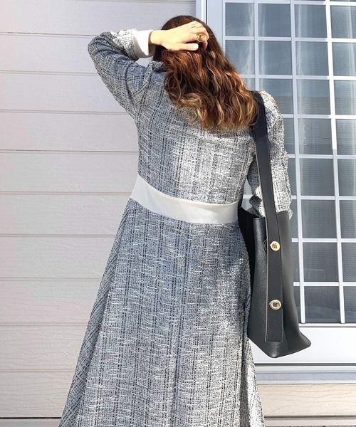 Q（キュー）の「ツイードフレアワンピース（ワンピース・レディース・ブラック/アイボリー・MEDIUM）」の8枚目の写真