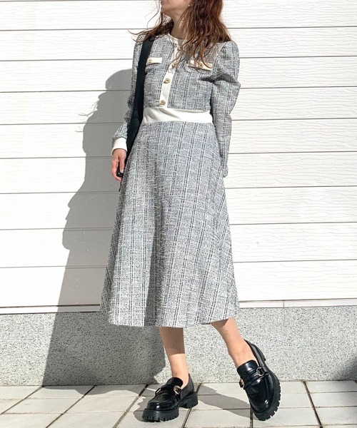 Q（キュー）の「ツイードフレアワンピース（ワンピース・レディース・ブラック/アイボリー・MEDIUM）」の18枚目の写真