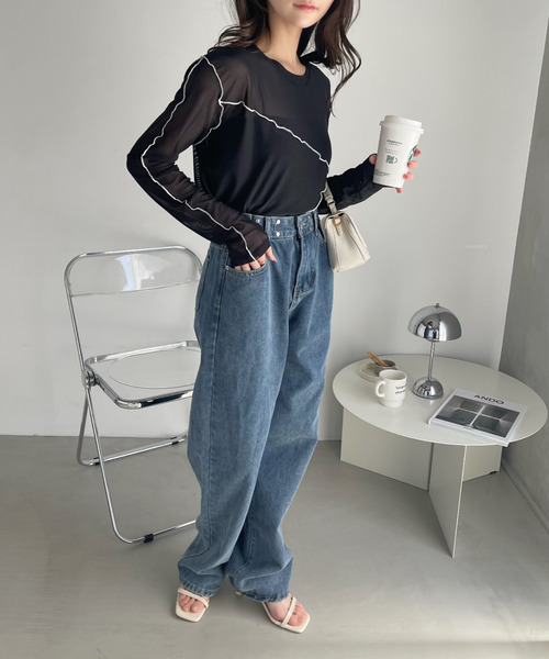 Ada.(エイダ)の「配色 切り替えデザイン チュールトップス(Tシャツ/カットソー・レディース・グレイッシュベージュ/アイボリー/ブラック・FREE)」の16枚目の写真