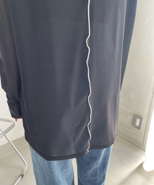 Ada.(エイダ)の「配色 切り替えデザイン チュールトップス(Tシャツ/カットソー・レディース・グレイッシュベージュ/アイボリー/ブラック・FREE)」の5枚目の写真