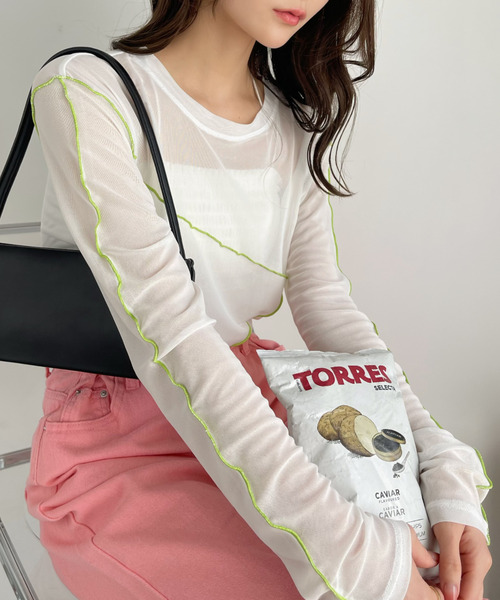 Ada.(エイダ)の「配色 切り替えデザイン チュールトップス(Tシャツ/カットソー・レディース・グレイッシュベージュ/アイボリー/ブラック・FREE)」の22枚目の写真