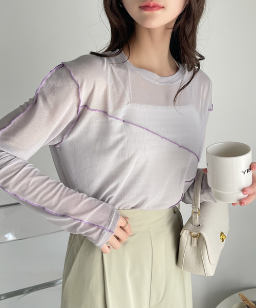 Ada.(エイダ)の「配色 切り替えデザイン チュールトップス(Tシャツ/カットソー・レディース・グレイッシュベージュ/アイボリー/ブラック・FREE)」の17枚目の写真