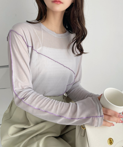 Ada.(エイダ)の「配色 切り替えデザイン チュールトップス(Tシャツ/カットソー・レディース・グレイッシュベージュ/アイボリー/ブラック・FREE)」の18枚目の写真