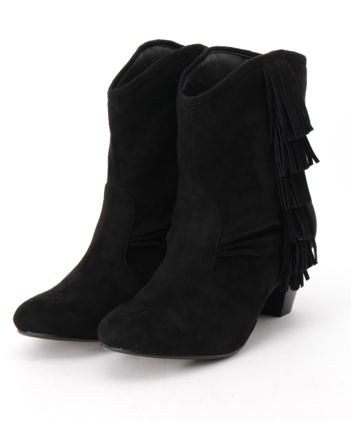 grove（グローブ）の「サイドフリンジショートブーツ（ブーツ・レディース・ブラウン/ブラウン系1/ブラック・30/40/50）」の2枚目の写真