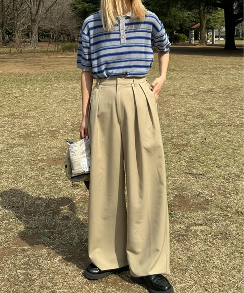 CIAOPANIC TYPY(チャオパニックティピー)の「【WEB限定】【UNISEX】レトロボーダーニットポロ(ポロシャツ・メンズ・グレー/イエロー/グリーン・MEDIUM/LARGE)」の6枚目の写真