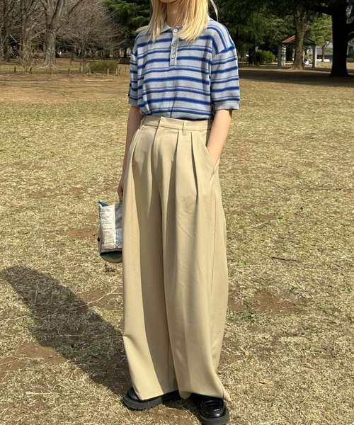 CIAOPANIC TYPY(チャオパニックティピー)の「【WEB限定】【UNISEX】レトロボーダーニットポロ(ポロシャツ・メンズ・グレー/イエロー/グリーン・MEDIUM/LARGE)」の7枚目の写真