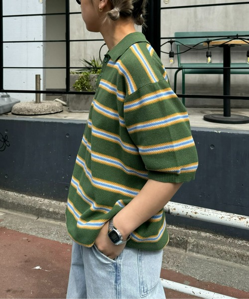 CIAOPANIC TYPY(チャオパニックティピー)の「【WEB限定】【UNISEX】レトロボーダーニットポロ(ポロシャツ・メンズ・グレー/イエロー/グリーン・MEDIUM/LARGE)」の14枚目の写真