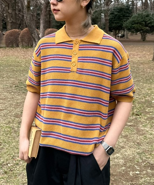 CIAOPANIC TYPY(チャオパニックティピー)の「【WEB限定】【UNISEX】レトロボーダーニットポロ(ポロシャツ・メンズ・グレー/イエロー/グリーン・MEDIUM/LARGE)」の22枚目の写真