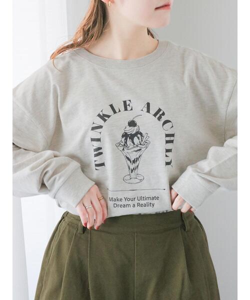 ehka sopo（エヘカソポ）の「パフェプリントロンT（Tシャツ/カットソー・レディース・キナリ/オフホワイト/グレー・F）」の3枚目の写真