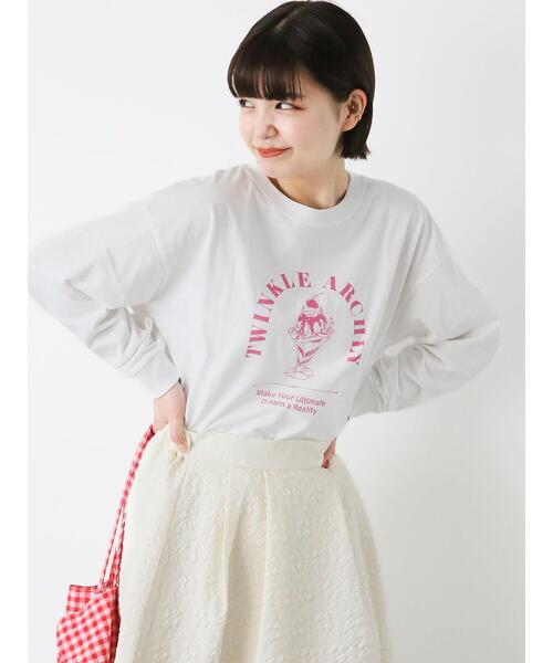 ehka sopo（エヘカソポ）の「パフェプリントロンT（Tシャツ/カットソー・レディース・キナリ/オフホワイト/グレー・F）」の7枚目の写真