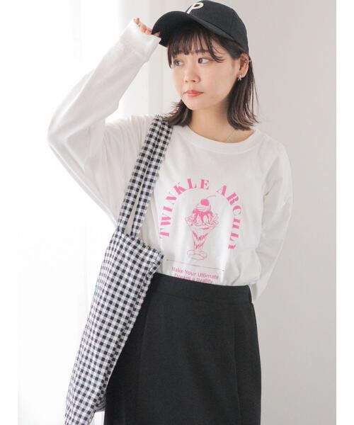 ehka sopo（エヘカソポ）の「パフェプリントロンT（Tシャツ/カットソー・レディース・キナリ/オフホワイト/グレー・F）」の5枚目の写真