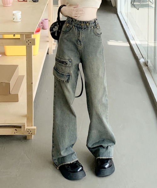 【セール】『Lilamusant』ヴィンテージライクセミワイドストレートデニムパンツ Y2K 韓国ストリート（デニムパンツ）｜Lilamusant（リラミュゾン）