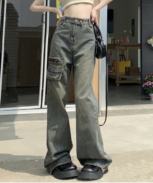 【セール】『Lilamusant』ヴィンテージライクセミワイドストレートデニムパンツ Y2K 韓国ストリート（デニムパンツ）｜Lilamusant（リラミュゾン）