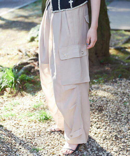 schott（ショット）の「ShottｘRUMBLE RED (ショットｘランブルレッド) SLUB CHIFFON CARGO PANTS（カーゴパンツ・レディース・ベージュ/チャコールグレー・F）」の10枚目の写真
