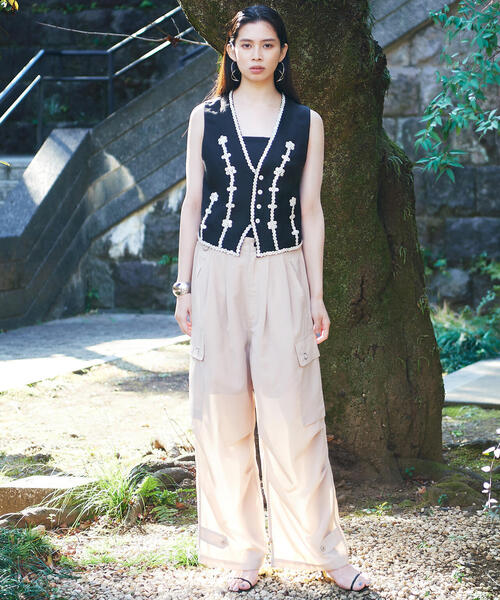 schott（ショット）の「ShottｘRUMBLE RED (ショットｘランブルレッド) SLUB CHIFFON CARGO PANTS（カーゴパンツ・レディース・ベージュ/チャコールグレー・F）」の13枚目の写真