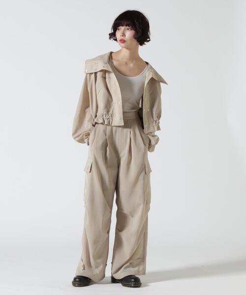 schott（ショット）の「ShottｘRUMBLE RED (ショットｘランブルレッド) SLUB CHIFFON CARGO PANTS（カーゴパンツ・レディース・ベージュ/チャコールグレー・F）」の15枚目の写真