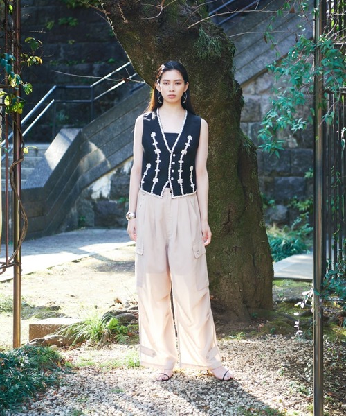 schott（ショット）の「ShottｘRUMBLE RED (ショットｘランブルレッド) SLUB CHIFFON CARGO PANTS（カーゴパンツ・レディース・ベージュ/チャコールグレー・F）」の6枚目の写真