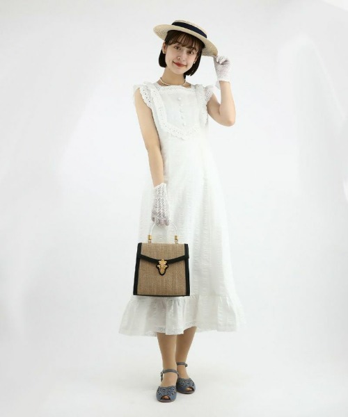 an another angelus(アンアナザーアンジェラス)の「フロント金具使いフェイクラフィアバッグ(ハンドバッグ・レディース・ブラック×ベージュ/オフホワイト・FREE)」の18枚目の写真