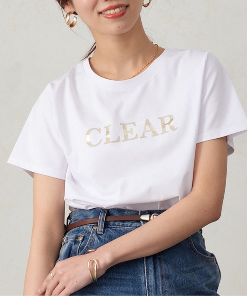 Chez toi(シェトワ)の「箔ラインロゴTシャツ(Tシャツ/カットソー・レディース・ブラック/グレイッシュベージュ/オリーブ/オフホワイト・FREE)」の2枚目の写真