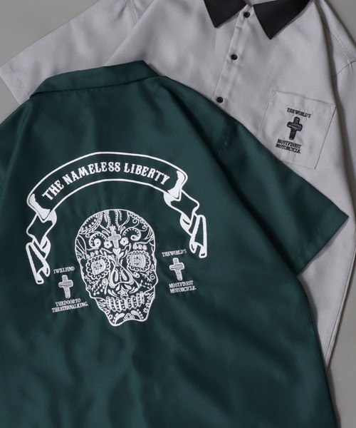 SITRY(シトリー)の「Rude Style Back Embroidery Shirt/ルード バック刺繍 半袖シャツ レディース メンズ(シャツ/ブラウス・メンズ・グレー/グリーン系その他/ブラック系その他/グレー系その他/ブラック/ダークグリーン・M/L/XL)」の6枚目の写真