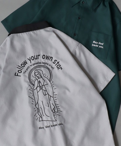 SITRY(シトリー)の「Rude Style Back Embroidery Shirt/ルード バック刺繍 半袖シャツ レディース メンズ(シャツ/ブラウス・メンズ・グレー/グリーン系その他/ブラック系その他/グレー系その他/ブラック/ダークグリーン・M/L/XL)」の3枚目の写真