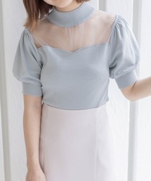 clear | 胸元シアー半袖パフスリーブトップス≪2024SS新作≫(Tシャツ/カットソー)