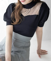 clear | 胸元シアー半袖パフスリーブトップス≪2024SS新作≫(Tシャツ/カットソー)