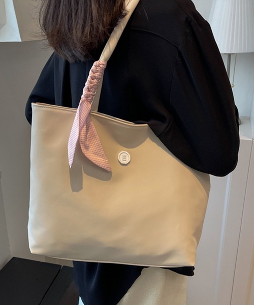 STYLEBLOCK(スタイルブロック)の「リボン付きスクエアトートバッグ(トートバッグ・レディース・オフホワイト/グリーン/ピンク/ブラック・FREE)」の1枚目の写真