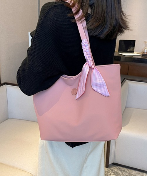STYLEBLOCK(スタイルブロック)の「リボン付きスクエアトートバッグ(トートバッグ・レディース・オフホワイト/グリーン/ピンク/ブラック・FREE)」の4枚目の写真