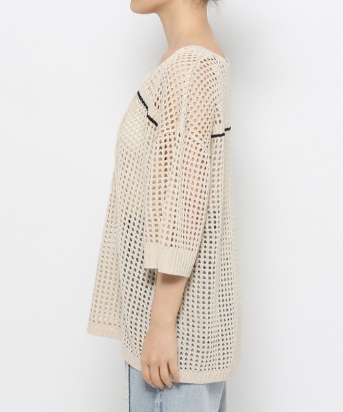 LOWRYS FARM（ローリーズファーム）の「メッシュプルオーバーＳＳ　116749（ニット/セーター・レディース・ピンク/ブラック/アイボリー・FREE）」の5枚目の写真