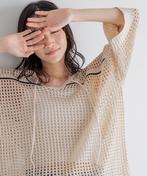 LOWRYS FARM（ローリーズファーム）の「メッシュプルオーバーＳＳ　116749（ニット/セーター・レディース・ピンク/ブラック/アイボリー・FREE）」の18枚目の写真