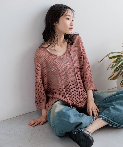 LOWRYS FARM（ローリーズファーム）の「メッシュプルオーバーＳＳ　116749（ニット/セーター・レディース・ピンク/ブラック/アイボリー・FREE）」の21枚目の写真