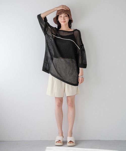 LOWRYS FARM（ローリーズファーム）の「メッシュプルオーバーＳＳ　116749（ニット/セーター・レディース・ピンク/ブラック/アイボリー・FREE）」の22枚目の写真