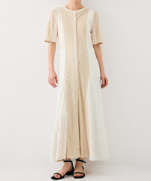 PUBLIC TOKYO（パブリックトウキョウ）の「コットンレースミックスワンピース（ワンピース・レディース・ブラック/アイボリー・1/2）」の5枚目の写真