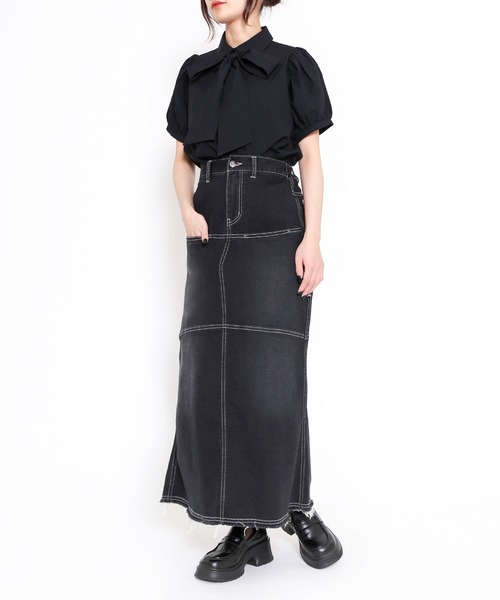 PUNYUS（プニュズ）の「リボン付きボリューム半袖ブラウス（シャツ/ブラウス・レディース・ホワイト/ブラック・3/1/2/4）」の7枚目の写真