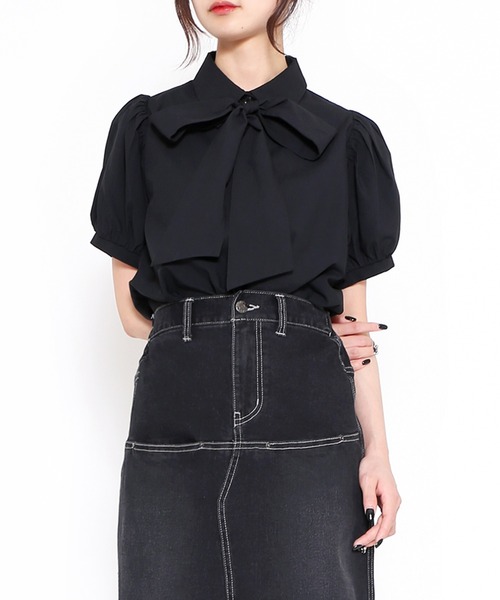 PUNYUS（プニュズ）の「リボン付きボリューム半袖ブラウス（シャツ/ブラウス・レディース・ホワイト/ブラック・3/1/2/4）」の8枚目の写真