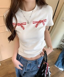 リボン ラウンドネックTシャツ Y2K