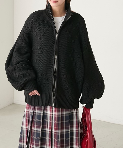 BONLECILL（ボンルシール）の「ハートドットボリュームスリーブダブルジップニットブルゾン（ニット/セーター・レディース・杢グレー/ブラック/アイボリー・FREE）」の16枚目の写真