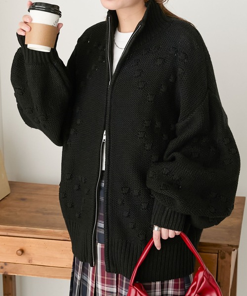 BONLECILL（ボンルシール）の「ハートドットボリュームスリーブダブルジップニットブルゾン（ニット/セーター・レディース・杢グレー/ブラック/アイボリー・FREE）」の22枚目の写真