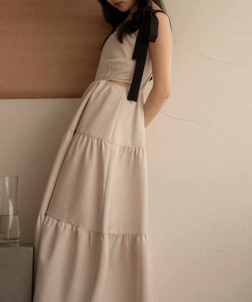 【mideal】カットデザインリボンティアードワンピース mideal（マイディール）の「cut design ribbon tiered onepice