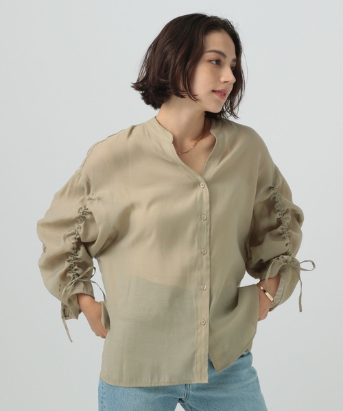 BAYFLOW(ベイフロー)の「シアーシャーリングブラウス(シャツ/ブラウス・レディース・ライトグリーン/オフホワイト/チャコール/ラベンダー/ベージュ/ネイビー・FREE)」の4枚目の写真