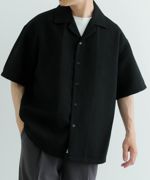 ITEMS URBANRESEARCH（アイテムズ アーバンリサーチ）の「ワッフル オープンカラー 半袖シャツ（シャツ/ブラウス・メンズ・ブラック/オフホワイト・MEDIUM/LARGE）」の17枚目の写真