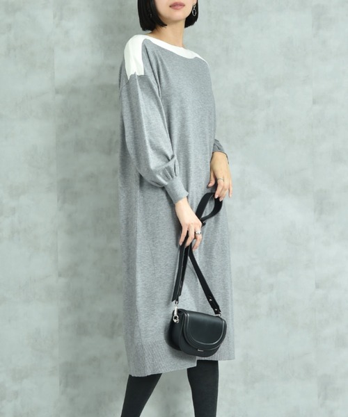 【セール】ボートネック配色ニットワンピース（ワンピース）｜INTERPLANET（インタープラネット） 6,490円