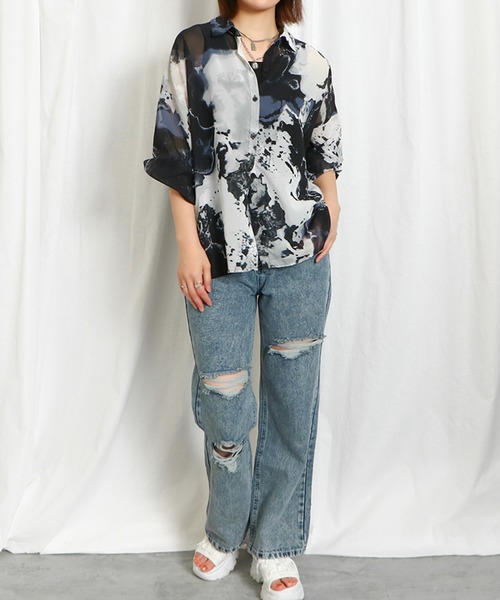 GORGE(ゴージ)の「インナー付き柄シャツ(シャツ/ブラウス・レディース・ブラウン/ブラック・F)」の3枚目の写真