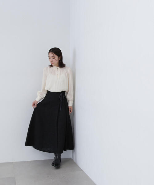 NATURAL BEAUTY BASIC（ナチュラルビューティーベーシック）の「◇ツイードレースアップスカート（スカート・レディース・ブラック/ブルー・MEDIUM）」の4枚目の写真